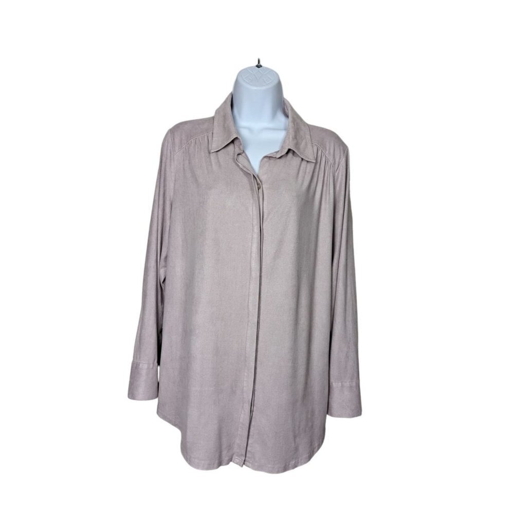 Chico's Women's Pink Faux suede button up blouse Long Sleeve size L